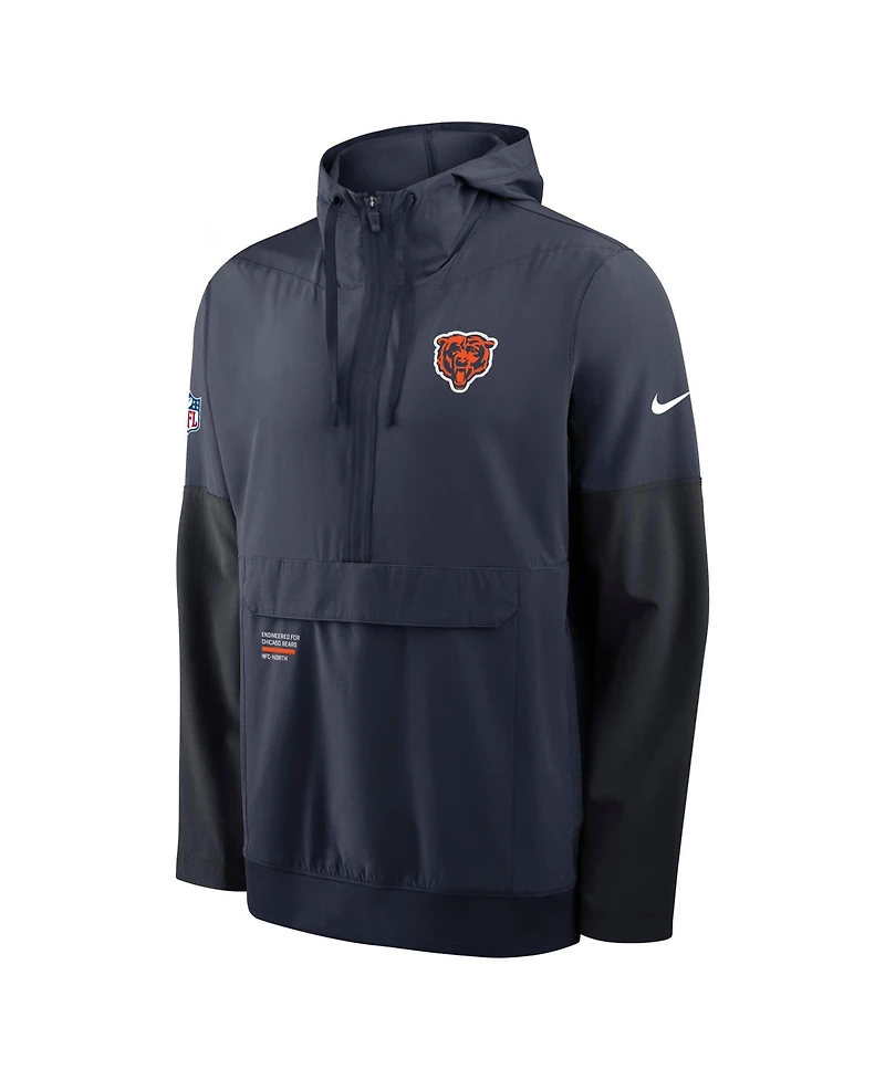 Nike Men's Navy Chicago Bears Sideline Anorak Half-Zip Hoodie Jacket