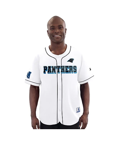 Starter Men's White Carolina Panthers Relay Full-Button Baseball Jersey