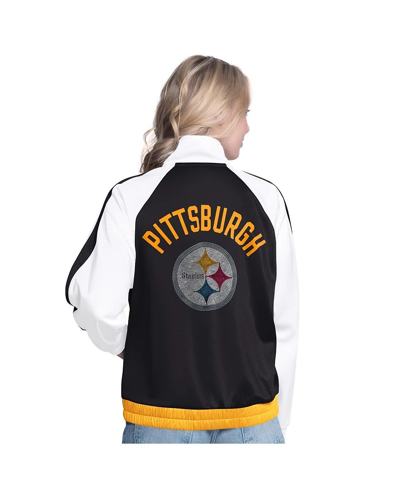 G-iii 4Her by Carl Banks Women's White/Black Pittsburgh Steelers Rally Rhinestone Full-Zip Track Jacket