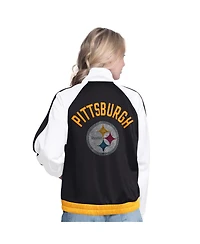 G-iii 4Her by Carl Banks Women's White/Black Pittsburgh Steelers Rally Rhinestone Full-Zip Track Jacket