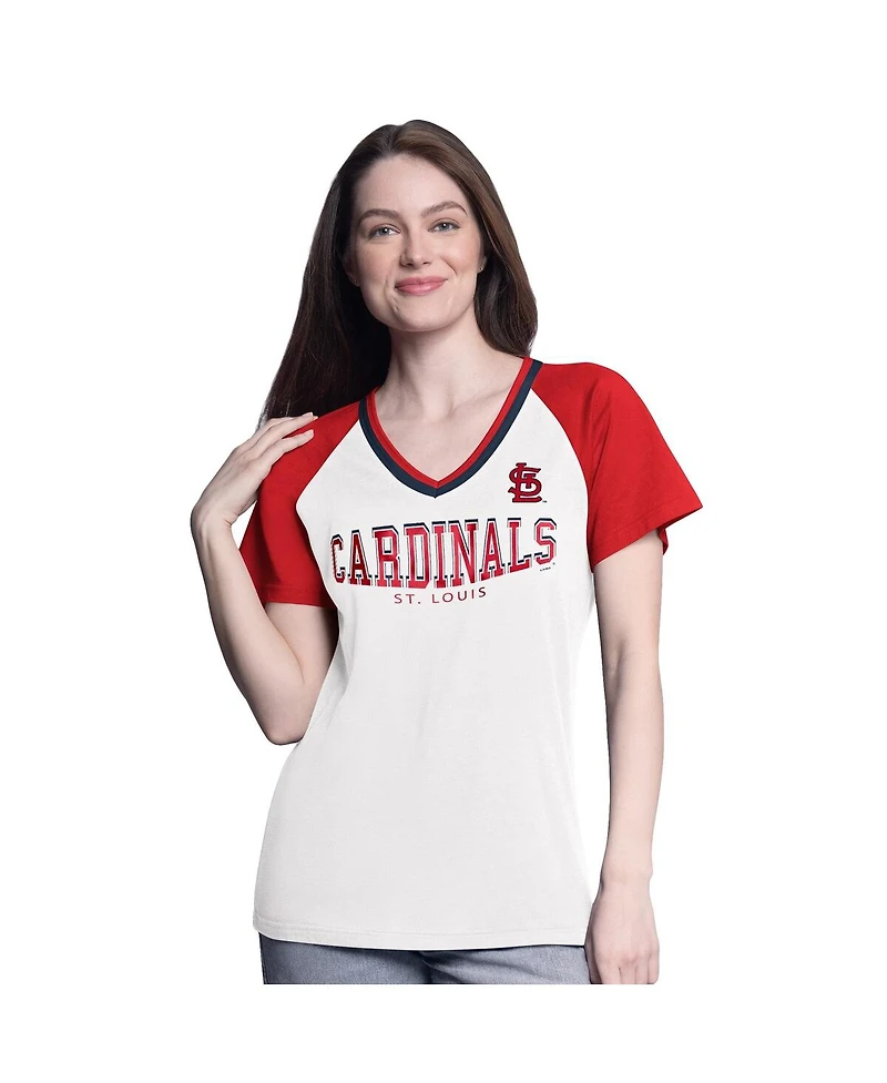 G-iii 4Her by Carl Banks Women's White/Red St. Louis Cardinals Ball Park Raglan V-Neck T-Shirt