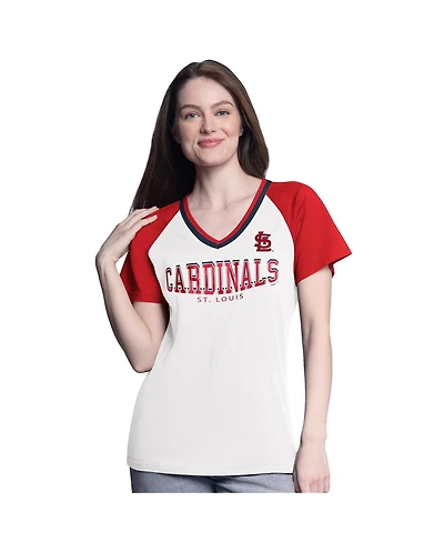 G-iii 4Her by Carl Banks Women's White/Red St. Louis Cardinals Ball Park Raglan V-Neck T-Shirt