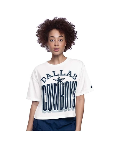 Starter Women's White Dallas Cowboys Throwback Play the Ball Boxy Cropped T-Shirt