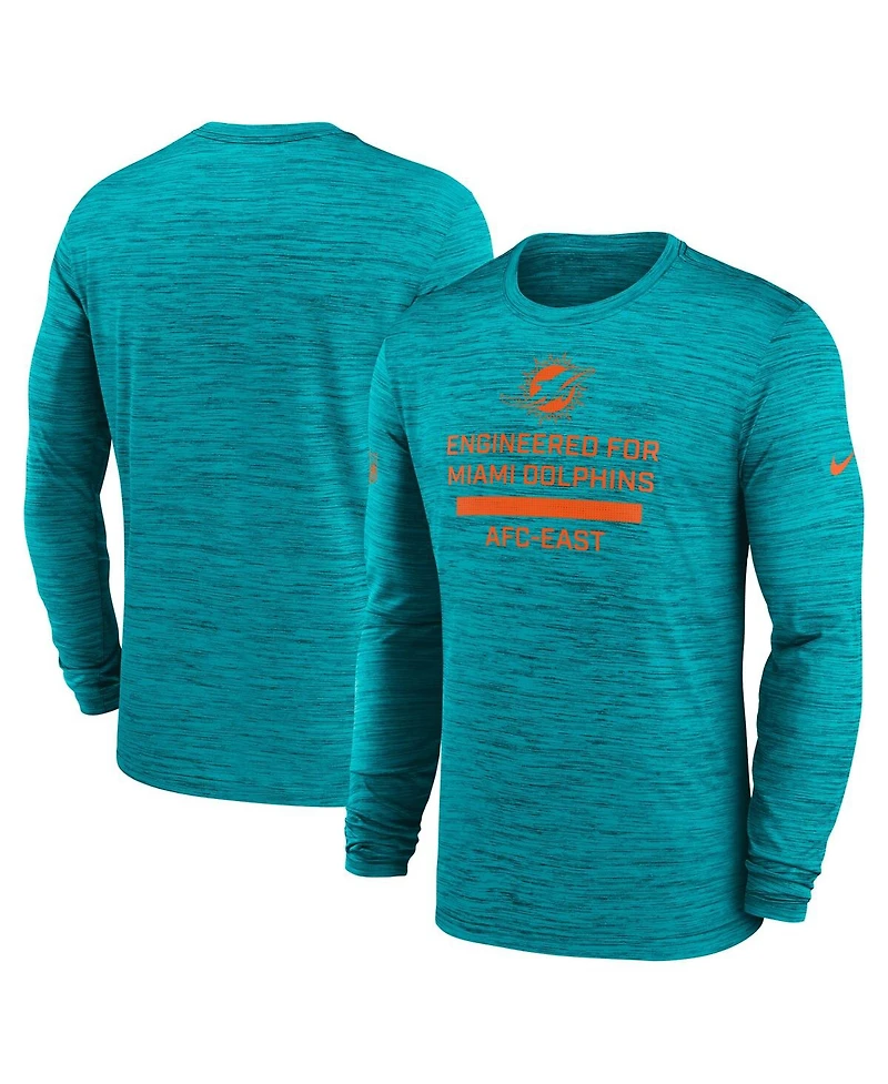 Nike Men's Aqua Miami Dolphins Sideline Velocity Performance Long Sleeve T-Shirt