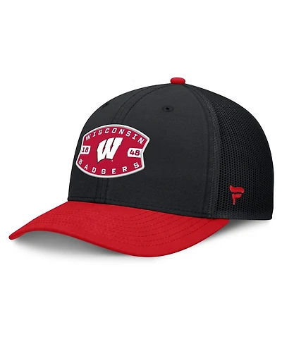 Fanatics Men's Black/Red Wisconsin Badgers Adapt Adjustable Trucker Hat