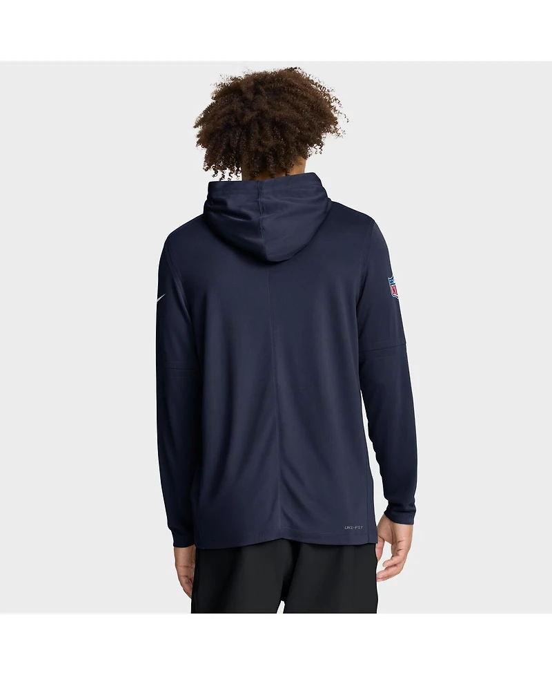 Nike Men's Navy Denver Broncos Sideline Pure Fury Performance Long Sleeve Hoodie T-Shirt