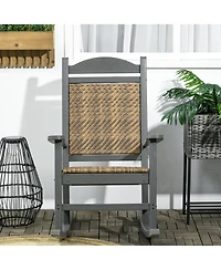 Outsunny Outdoor Rocking Chair, Hdpe Pe Wicker Padded Porch Rocker,