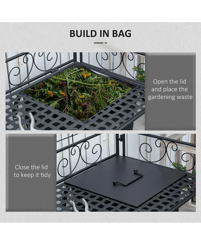 Outsunny Folding Potting Bench Table Build-In Bag with Cover Black