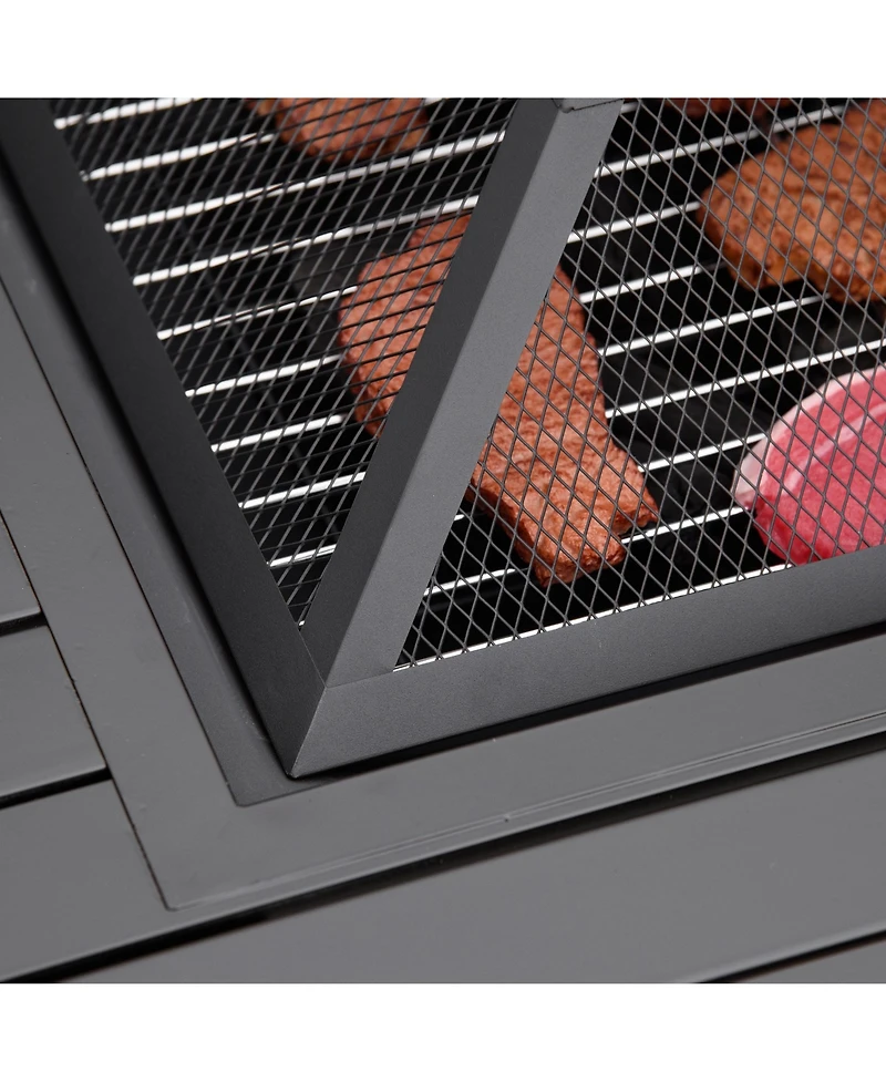 Outsunny 34" Fire Pit with Grill, Spark Screen, Fire Poker, Cover, Table Lip,