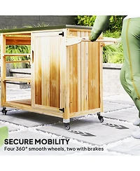 Outsunny Grill Cart, Stainless Steel Top Kitchen Island, Natural Wood