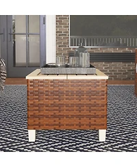 Outsunny Outdoor Side Table with Pe Rat, Patio End Table with Wood Top
