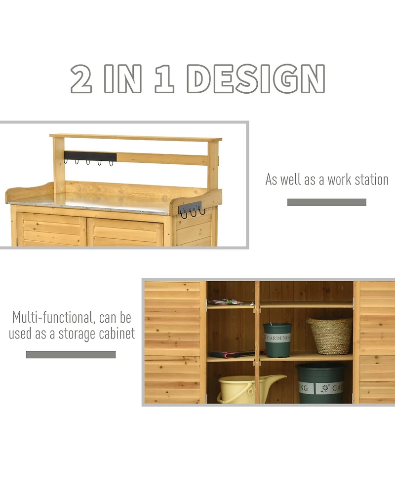 Outsunny Backyard Garden Tool Storage & Potting Bench w/ 2 Magnetic Close Doors