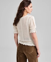 And Now This Women's Round-Neck Open-Knit Sweater, Macy's Exclusive