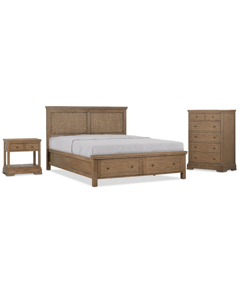Alverton 3 Pc. King Cane Storage Set (Bed, Chest & 1-Drawer Nightstand), Created for Macy's.