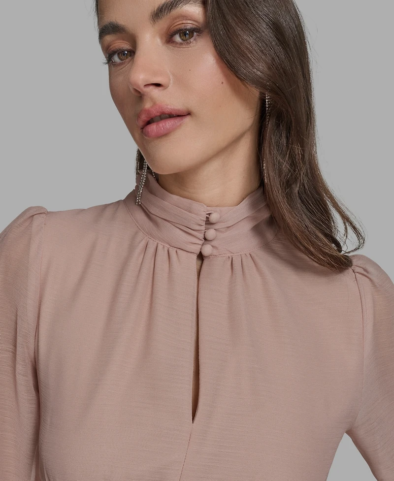 Bcbg Women's Mock-Neck Long-Sleeve Chiffon Fit & Flare Dress