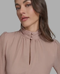 Bcbg Women's Mock-Neck Long-Sleeve Chiffon Fit & Flare Dress