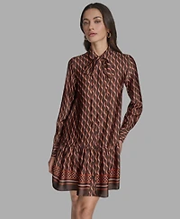Bcbg Women's Satin Tie-Neck Long-Sleeve Shift Dress