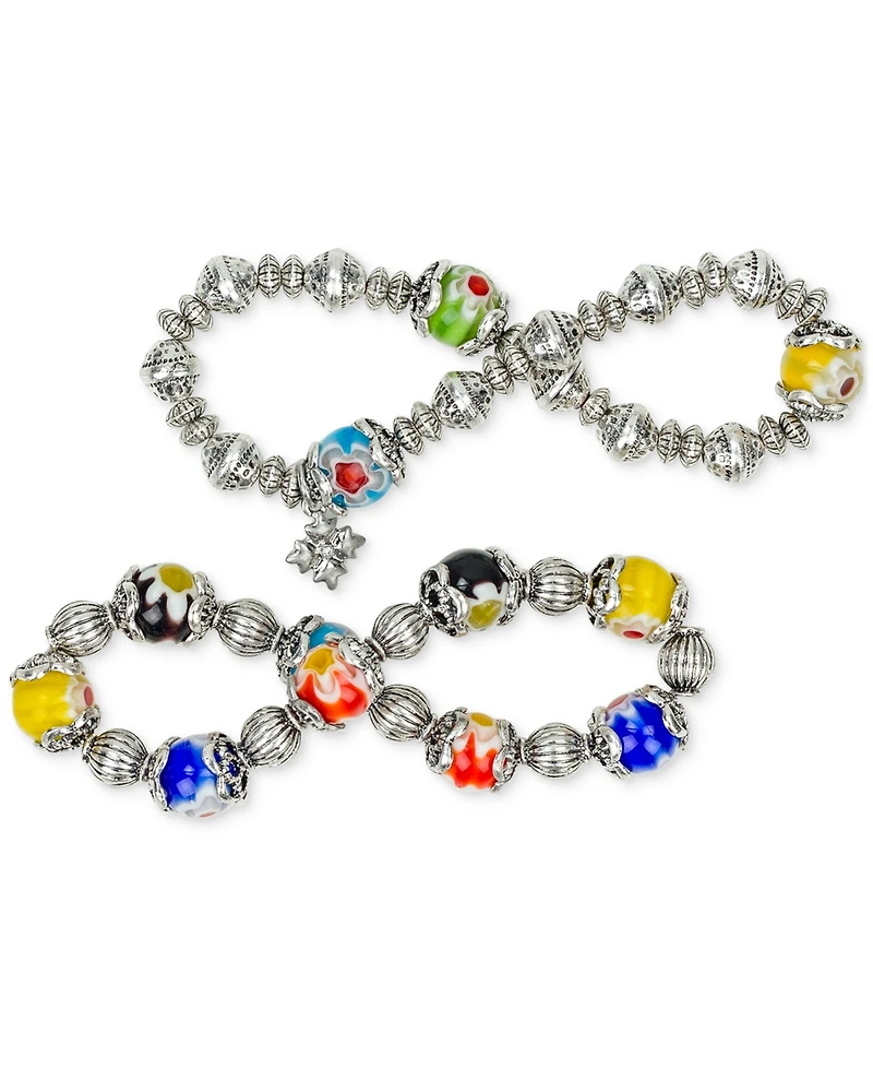 Patricia Nash Beaded Silver-Tone Two-Strand Stretch Bracelet Set