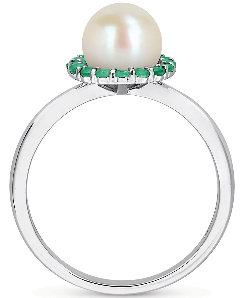 Cultured Freshwater Pearl (7-7.5mm) & Emerald (1/3 ct. t.w.) Ring Sterling Silver