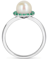 Cultured Freshwater Pearl (7-7.5mm) & Emerald (1/3 ct. t.w.) Ring Sterling Silver