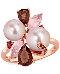 Cultured Freshwater Pearl (7-8.5mm) Multi-Gemstone (1-3/4 ct. t.w.) Ring 18k Rose Gold-Plated Sterling Silver