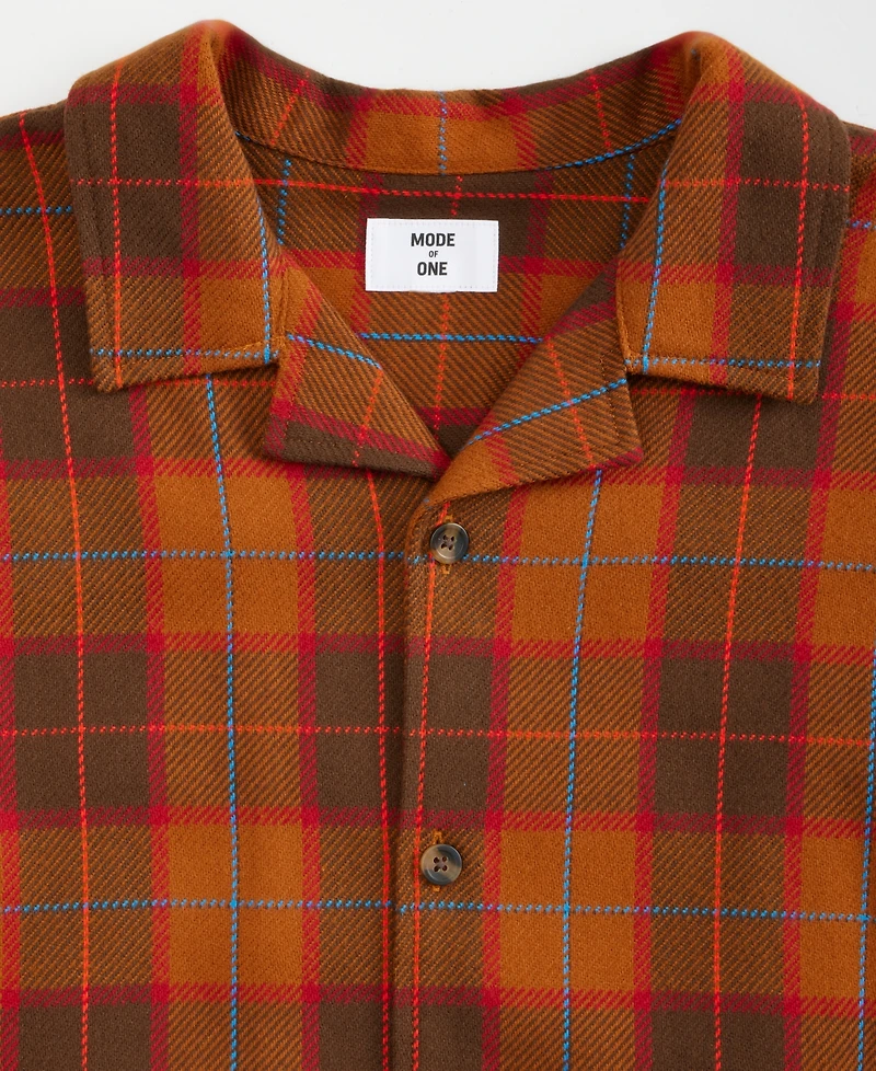 Mode of One Men's Relaxed-Fit Camp-Collar Plaid Flannel Shirt, Macy's Exclusive