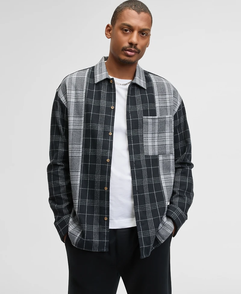 Mode of One Men's Long-Sleeve Cotton Plaid Shirt, Macy's Exclusive