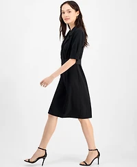 Connected Petite Scuba Faux-Wrap Notch-Collar Dress