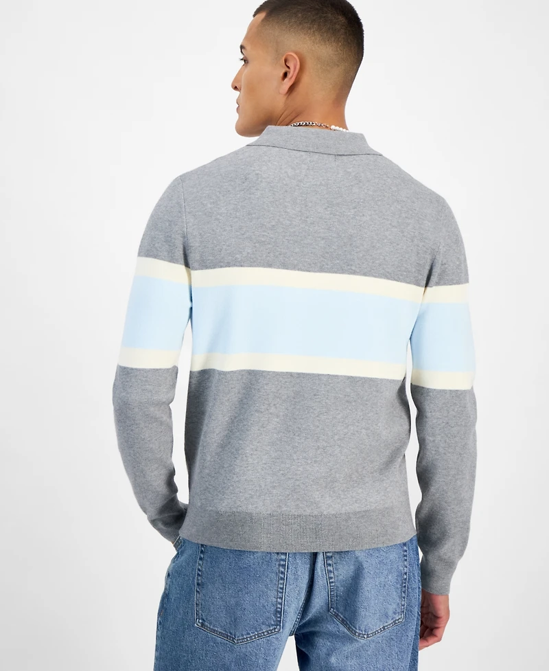 Mode of One Men's Varsity-Stripe Polo Sweater, Macy's Exclusive