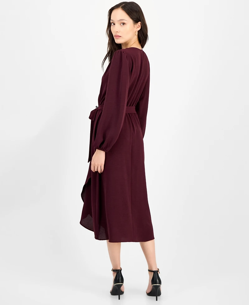 Connected Petite Long-Sleeve Tied Wrap Dress
