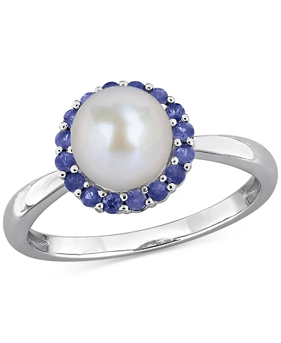 Cultured Freshwater Pearl (7-7.5mm) & Sapphire (1/3 ct. t.w.) Ring Sterling Silver