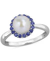 Cultured Freshwater Pearl (7-7.5mm) & Sapphire (1/3 ct. t.w.) Ring Sterling Silver