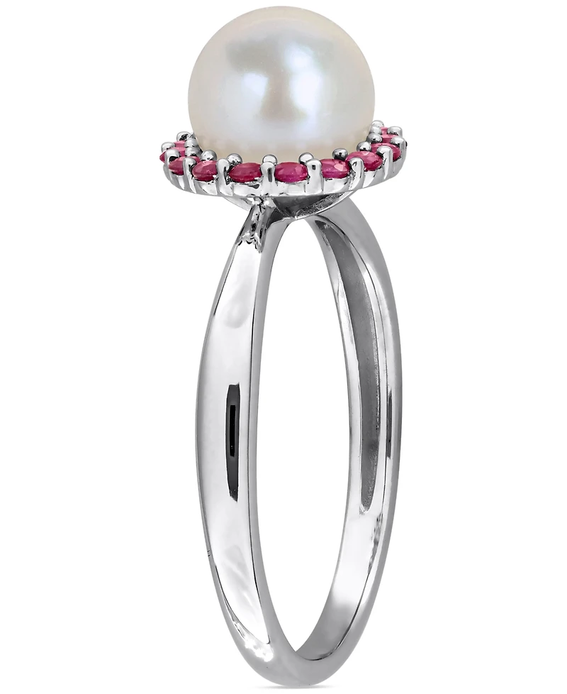 Cultured Freshwater Pearl (7-7.5mm) & Ruby (1/3 ct. t.w.) Ring Sterling Silver