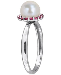 Cultured Freshwater Pearl (7-7.5mm) & Ruby (1/3 ct. t.w.) Ring Sterling Silver