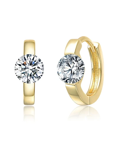 Genevive Sterling Silver 14K Gold Plated with Clear Moissanite Huggie Earrings