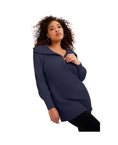 June + Vie Women's Plus Half-Zip Sweater
