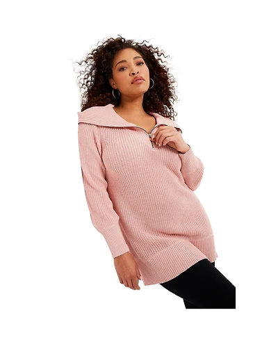 June + Vie Women's Plus Half-Zip Sweater