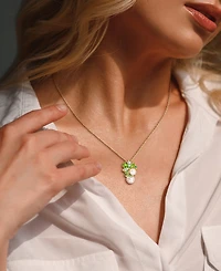 Cultured Freshwater Pearl (7 & -1/2) & Multi-Gemstone Cluster 18" Pendant Necklace in 18k Gold Flash-Plated Sterling Silver