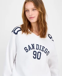 Planet Heart Juniors' Varsity Graphic Bubble-Hem Sweatshirt