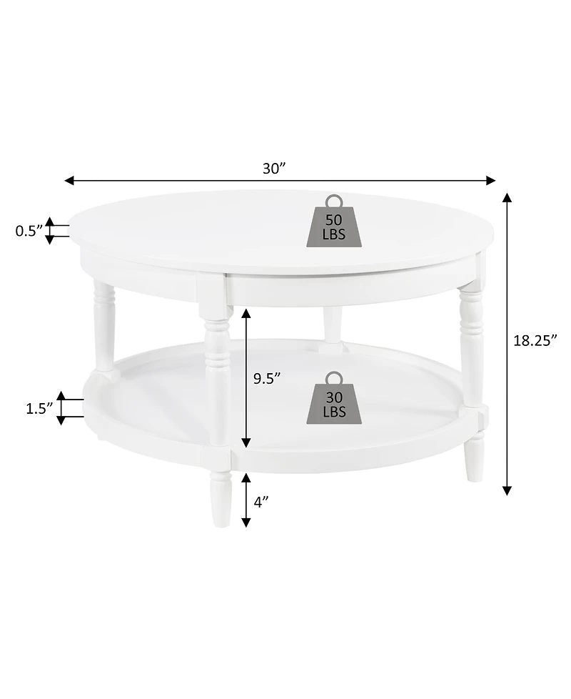 Convenience Concepts 30" Wood French Country Manor No Tools Round Coffee Table