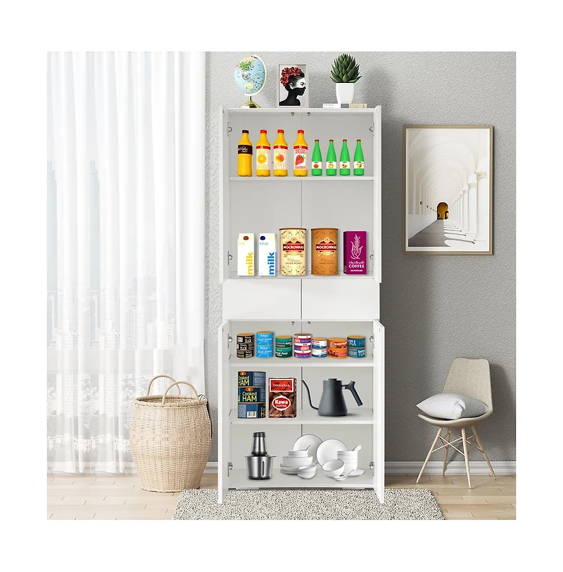 Basicwise 66-Inch Multi-Functional Black Finish Kitchen Pantry Cabinet with 4 Doors, 3 Adjustable Shelves, 2 Cabinets with 1 Drawer – Elegant F