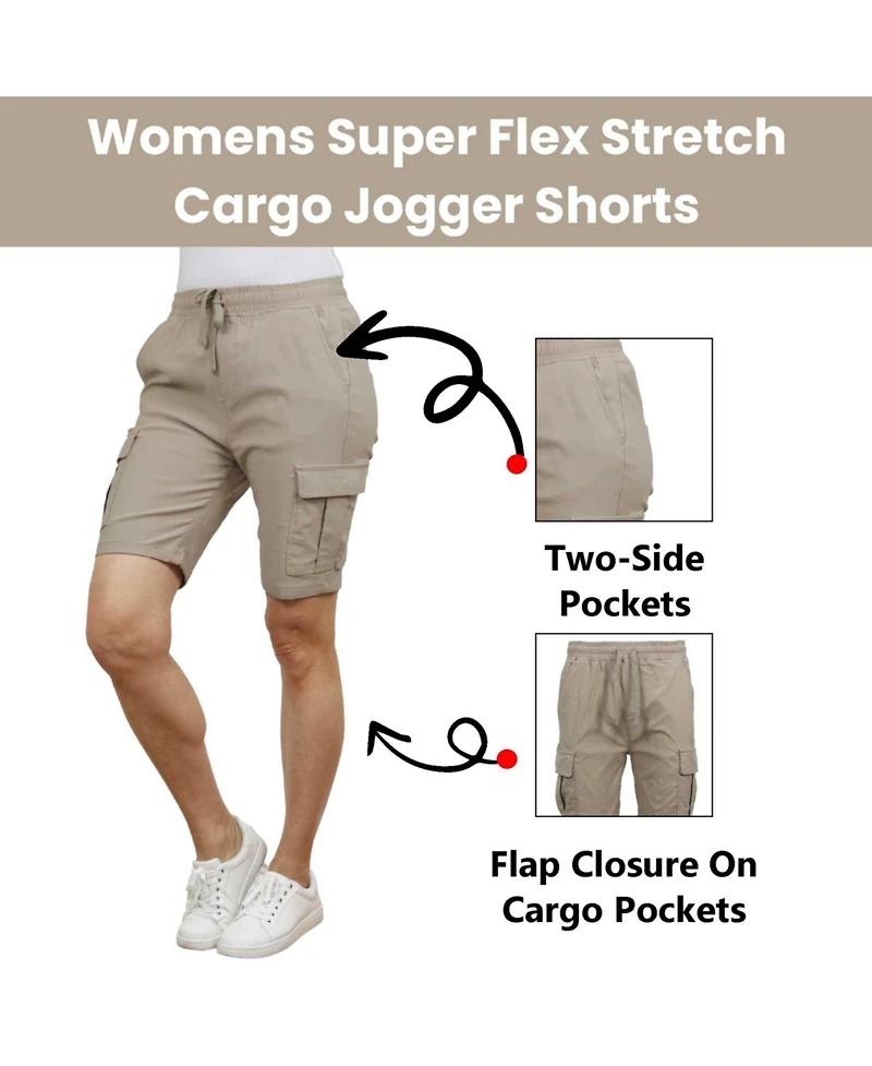 Galaxy By Harvic Women's Loose Fit Super Flex Stretch Cargo Jogger Shorts