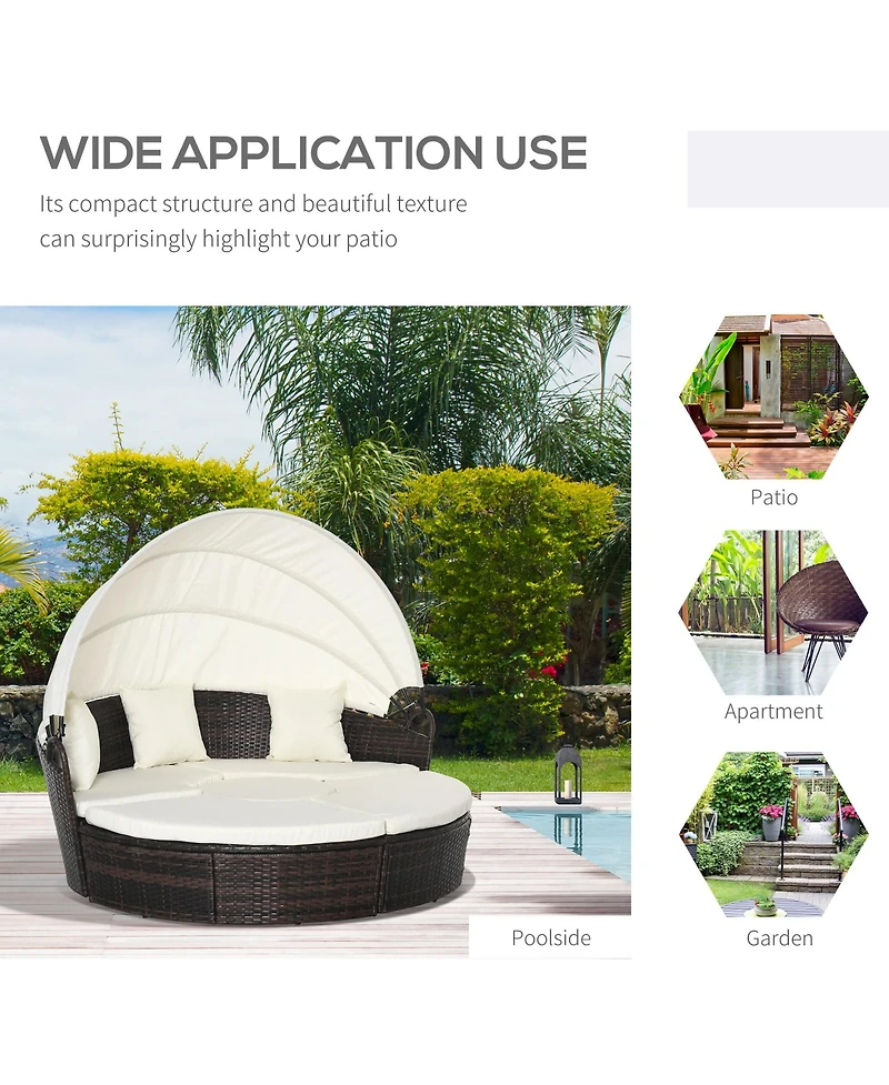 Outsunny Rat Daybed Patio Furniture Set w/ Adjustable Canopy