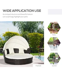 Outsunny Rat Daybed Patio Furniture Set w/ Adjustable Canopy