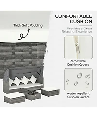 4 Piece Adjustable Canopy Outdoor Rat Sofa Set, Light