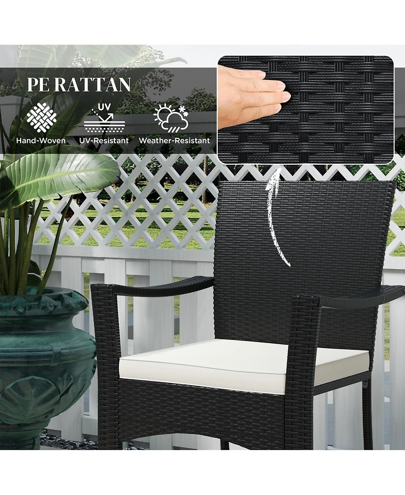 Outsunny 3 Pieces Wicker Outdoor Patio Bistro Set with Cushions,