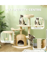 PawHut 44" Cat Tree Tower with Scratching Posts, Cat Condo, Hammock, Bed