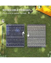 Outsunny Outdoor Rug, 8' x 10' Plastic Straw, Geometric