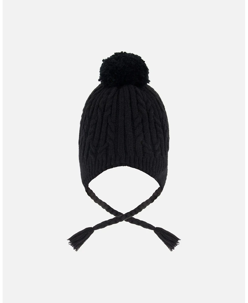 Deux par Kids Unisex Lined Winter Hat with Pompom Black - Toddler|Child