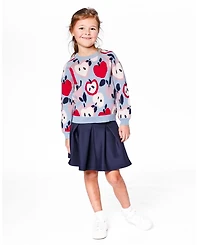 Deux par Girl Knit Sweater Blue and Red with Apple Heart Jacquard - Toddler|Child